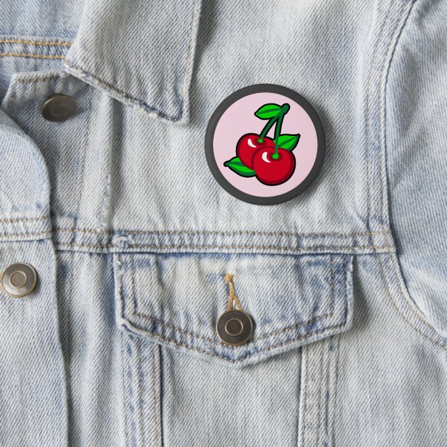 Funny Red Green Black Pink Cherries Fruit Pop Art Button (In Situ)