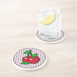 Funny Red Green Black Pink Cherries Fruit Pop Art Coaster