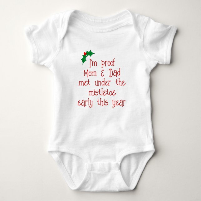 Funny Red & Green Holiday Mistletoe Baby Bodysuit (Front)