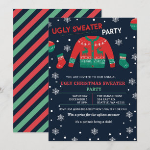 Funny Red Green Ugly Christmas Sweater Party Invitation