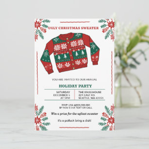 Funny Red Green Ugly Christmas Sweater Party Invitation