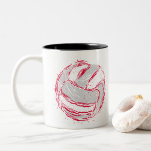 Funny Red Grey Volleyball Design - Gift for Coach Two-Tone Coffee Mug