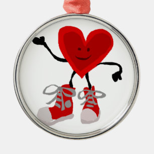 Funny Red Heart in Sneakers Cartoon Metal Ornament