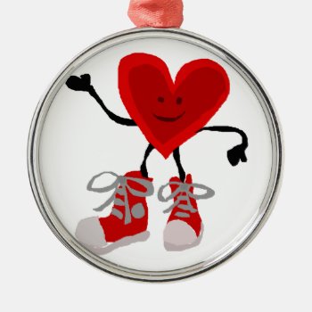 Funny Red Heart In Sneakers Cartoon Metal Ornament by patcallum at Zazzle