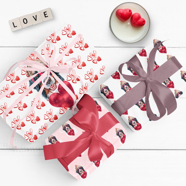 Funny Red Hearts Bernese Dog Lover Valentines Gift Wrapping Paper Sheets (Creator Uploaded)