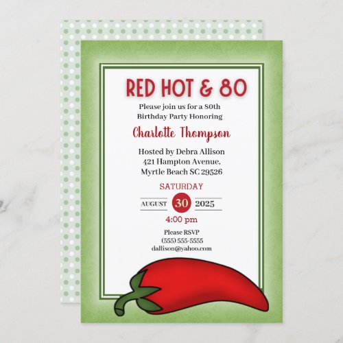 Funny Red Hot 80th  Birthday Invitations
