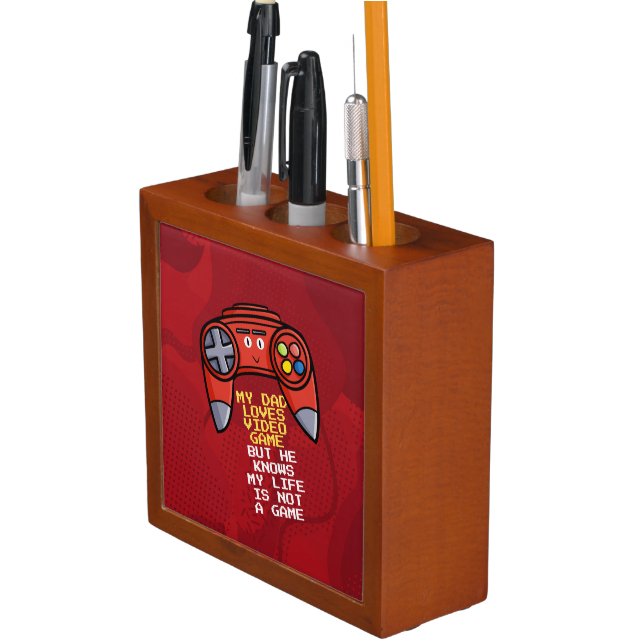 Funny Red Joystick Father's Day Greeting Desk Organizer (In Situ)