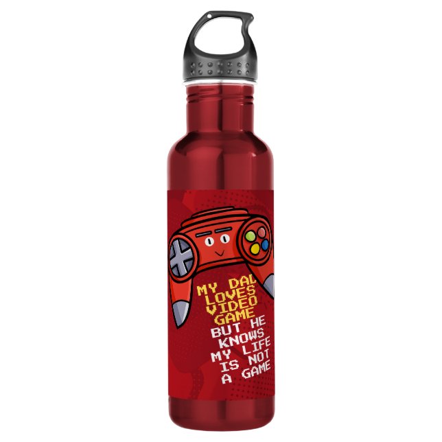 Funny Red Joystick Father's Day Greeting Stainless Steel Water Bottle (Front)