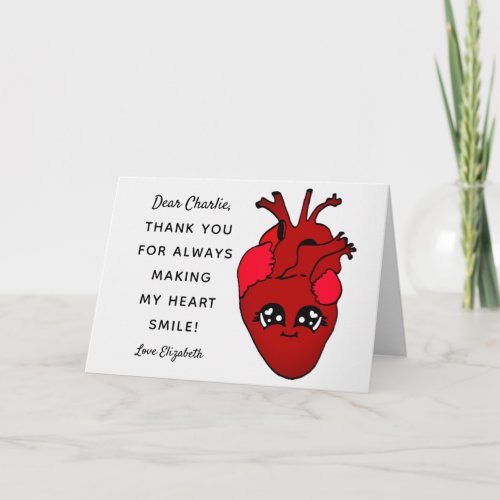 Funny Red Kawaii Heart Cartoon Happy Birthday Card