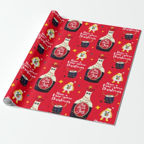 Funny Red Kawaii Sushi Cartoon Merry Christmas Wrapping Paper