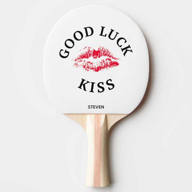 Funny Red Kiss Goodluck Valentines Personalized Ping Pong Paddle (Front)