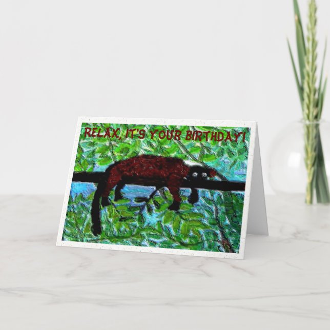 Funny Red Lemur Birthday Card (Front)