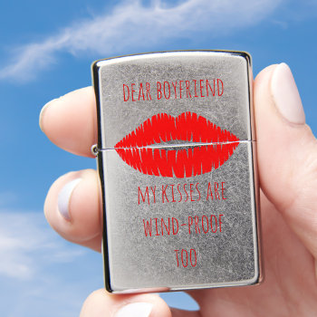 Funny Red Lipstick Kiss Custom Quote Boyfriend Zippo Lighter by kissthebridesmaid at Zazzle