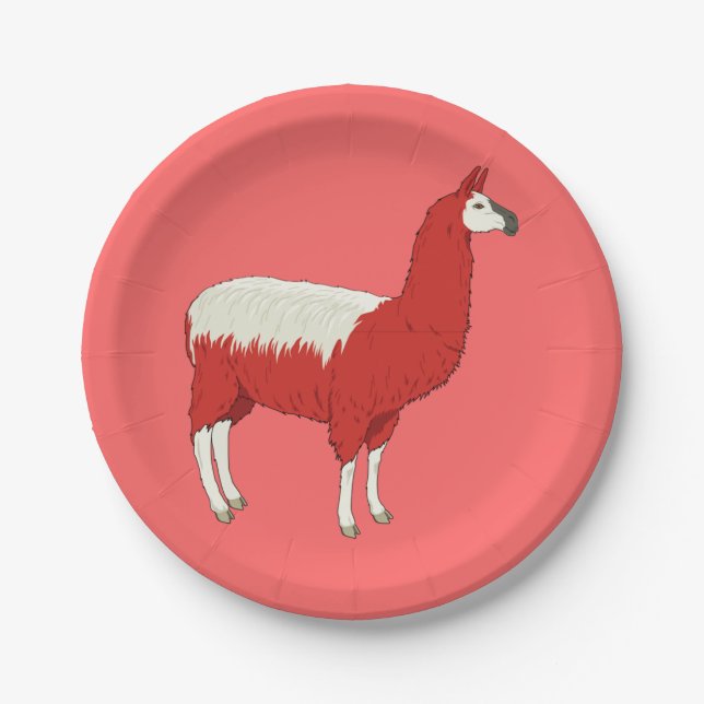 Funny Red Llama Paper Plates (Front)