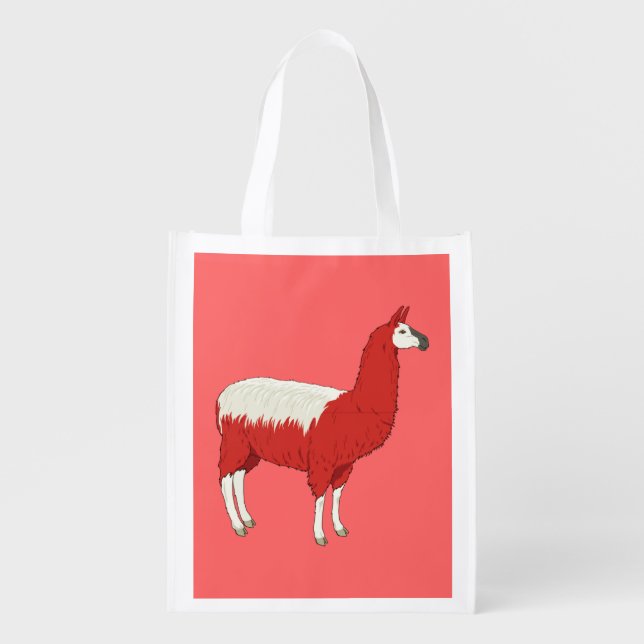 Funny Red Llama Reusable Grocery Bag (Front)