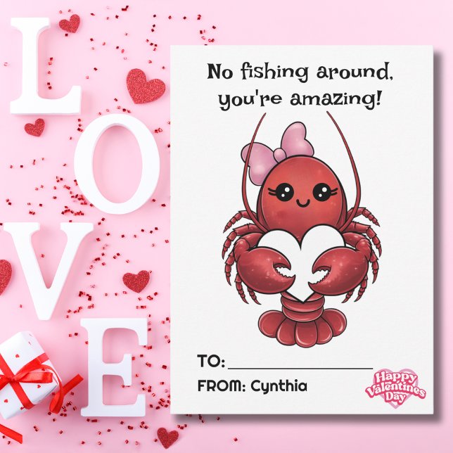 Funny Red Lobster & Heart kids Valentine’s Day Holiday Card (Creator Uploaded)