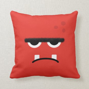 Funny Red Monster Face Throw Pillow by runninragged at Zazzle
