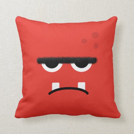 Funny Red Monster Face Throw Pillow