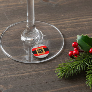 Funny Red Mrs Santa Claus Suit Monogram Christmas Wine Glass Charm