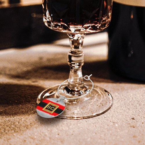 Funny Red Mrs Santa Claus Suit Monogram Christmas  Wine Glass Charm