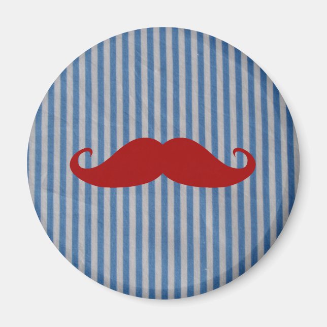 Funny Red Mustache And Blue White Stripes Magnet (Front)
