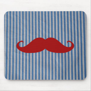 Funny Red Mustache And Blue White Stripes Mouse Pad