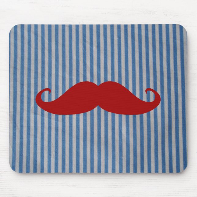 Funny Red Mustache And Blue White Stripes Mouse Pad (Front)