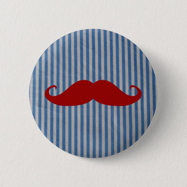 Funny Red Mustache And Blue White Stripes Pinback Button (Front)