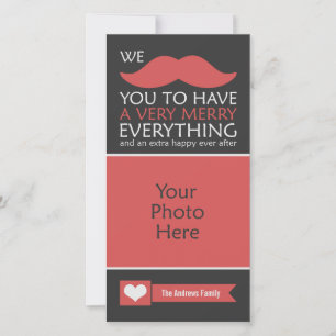 Funny Red Mustache Christmas Photo Holiday Card