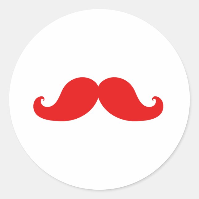 FUNNY RED MUSTACHE CLASSIC ROUND STICKER (Front)