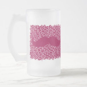 Funny red mustache on leopard print frosted glass beer mug