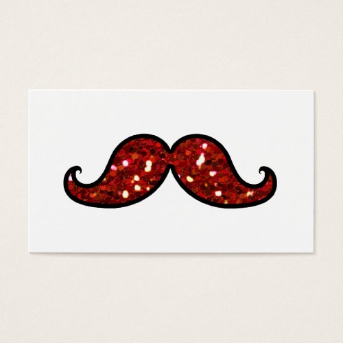 FUNNY RED MUSTACHE PRINTED GLITTER BUSINESS CARD TEMPLATE