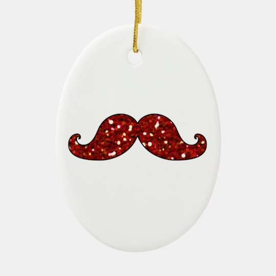 FUNNY RED MUSTACHE PRINTED GLITTER CERAMIC ORNAMENT