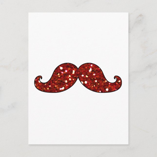 FUNNY RED MUSTACHE PRINTED GLITTER POSTCARD (Front)