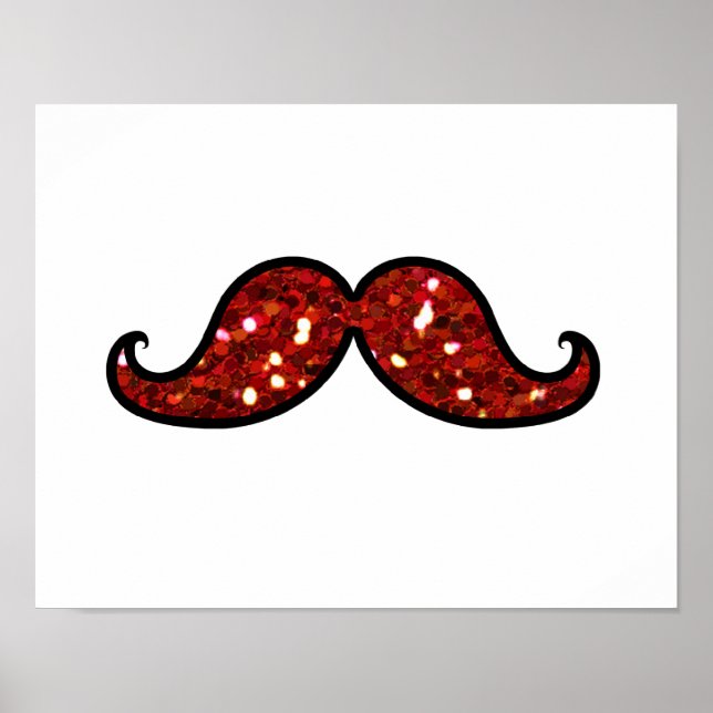 FUNNY RED MUSTACHE PRINTED GLITTER POSTER (Front)