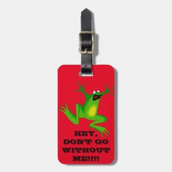 Funny Red   Neon Green Frog Luggage Tag by myMegaStore at Zazzle