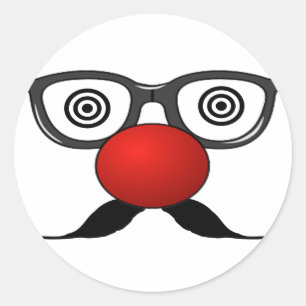 Funny Red Nose weird eyes glasses moustache Classic Round Sticker