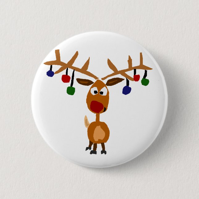 Funny Red Nosed reindeer Christmas Art Button (Front)