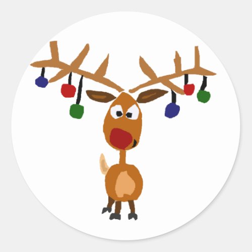 Funny Red Nosed reindeer Christmas Art Classic Round Sticker