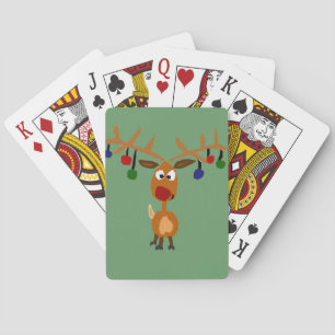 Funny Red Nosed reindeer Christmas Art Poker Cards