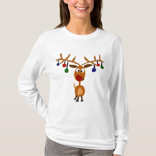Funny Red Nosed reindeer Christmas Art T_Shirt