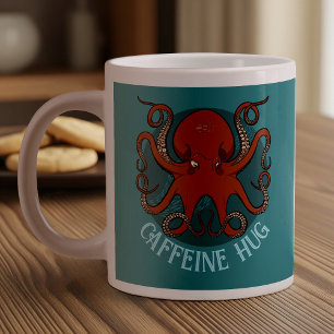 Funny Red Octopus Caffeine Hug Tentacles Cartoon Giant Coffee Mug