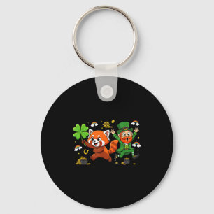 Funny Red Panda Clover St Patricks Day Womens Mens Keychain