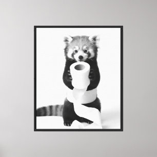 Funny Red Panda Holding Toilet Paper Minimalist Canvas Print