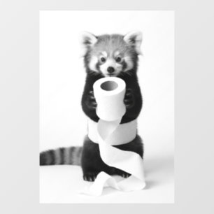 Funny Red Panda Holding Toilet Paper Minimalist Window Cling