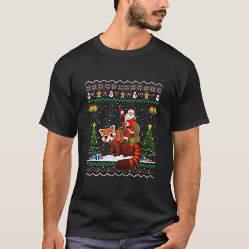 Funny Red Panda Lover Ugly Santa Riding Red Panda  T_Shirt