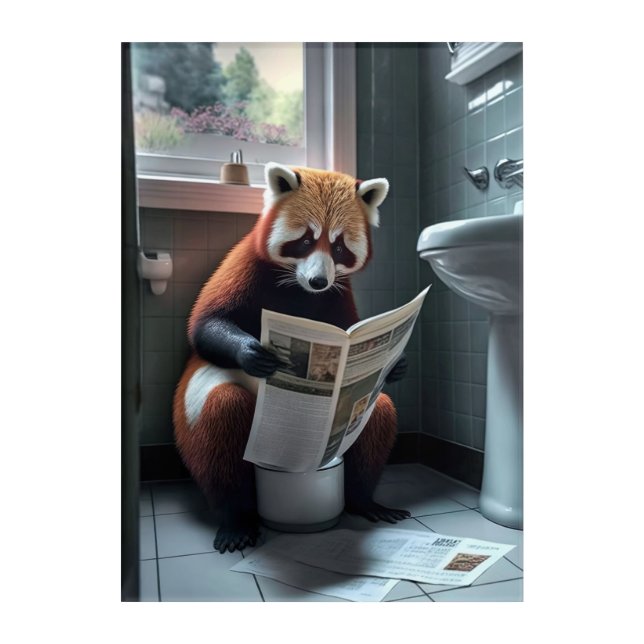 Funny Red Panda on Bathroom Toilet Wild Animals  Acrylic Print (Front)