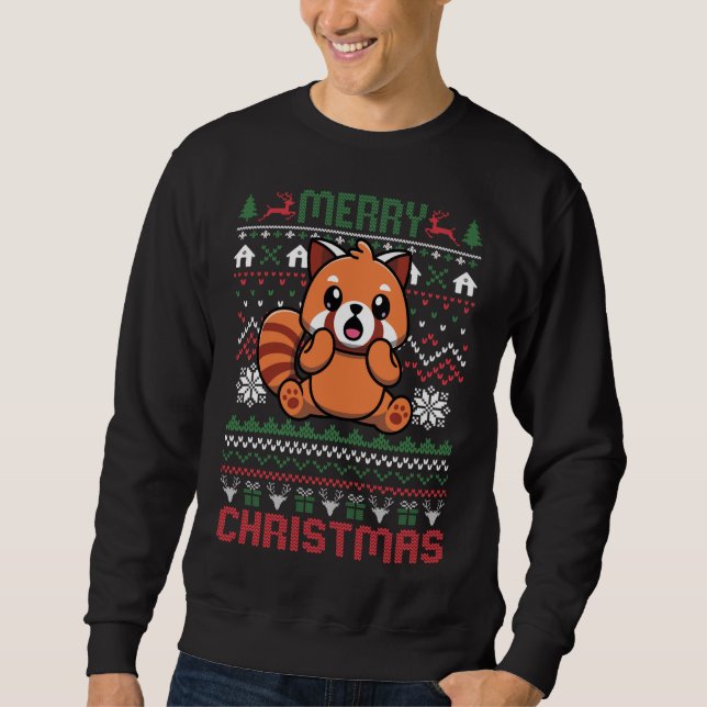 Funny Red Panda Ugly Christmas Lights Sweater (Front)