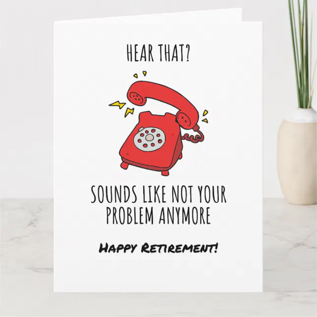 A retirement card with a red old-fashioned telephone design.