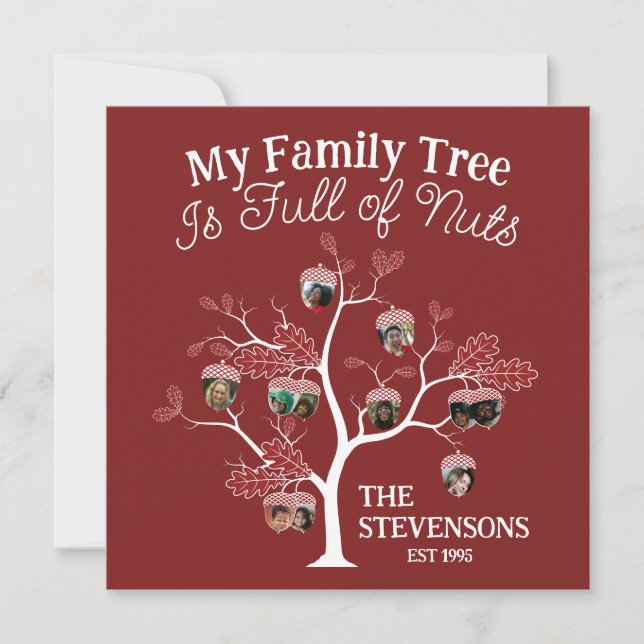 Funny Red Picture Family Tree is Full of Nuts   Holiday Card (Front)